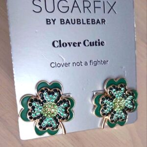 Sugarfix Baublebar Clover Cutie Shamrock St Patrick's Gold Green Crystal Earring